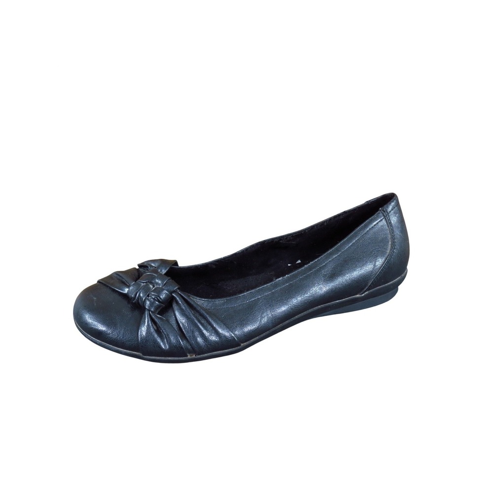 Merona Knotted Bow Women Ballet Flat 8.5 Professional Work Black Faux Leather
